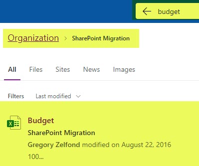 Search Results when searching main Team site in SharePoint
