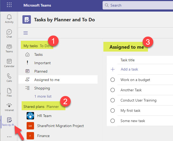 Example of Tasks by Planner app in Teams where it brings personal and group tasks together