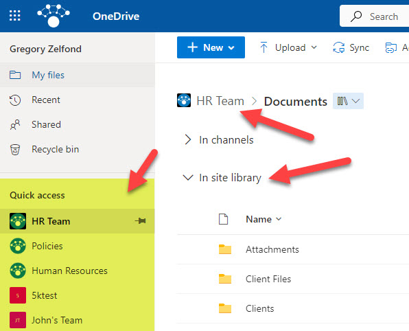 Example of being able to access SharePoint Document Libraries from OneDrive for Business