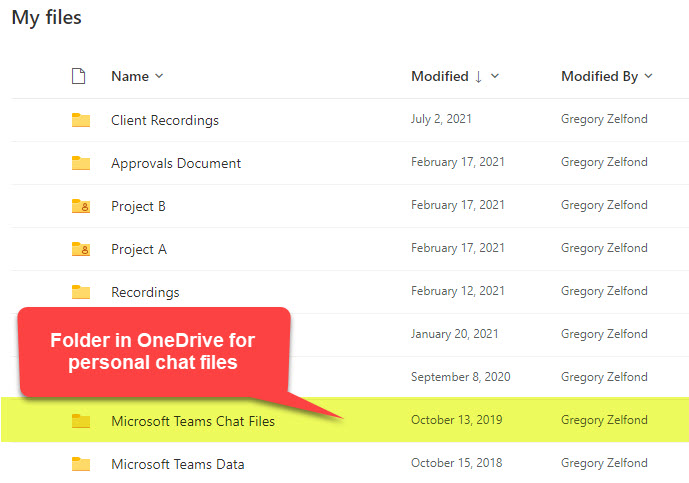 Folder in OneDrive for personal chat files