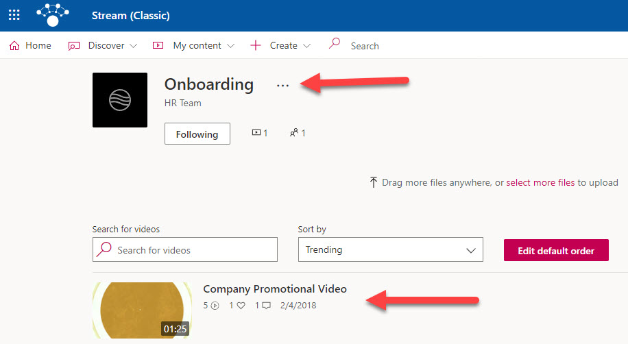 Example of the HR Onboarding Channel in Stream Classic