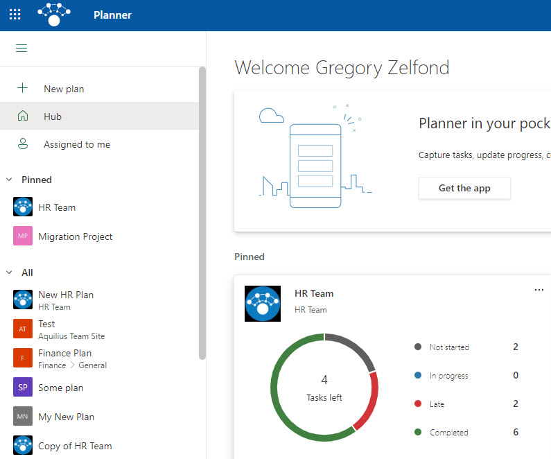 Planner Application Landing Page within Office 365