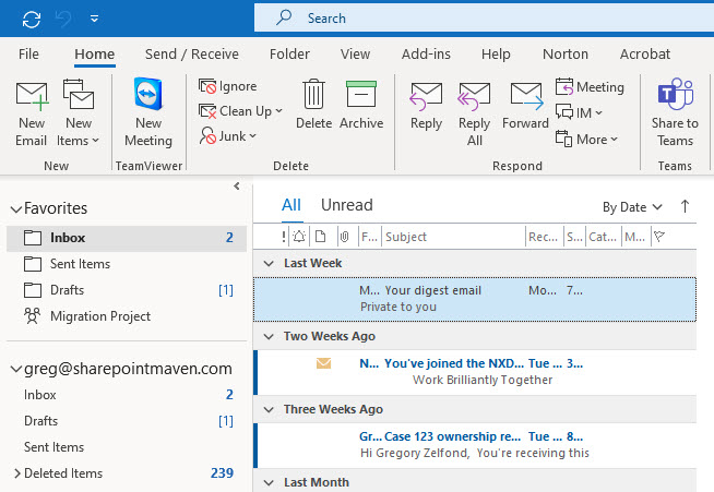 Example of an Outlook Email Client