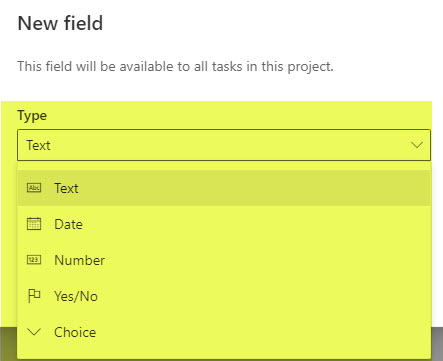 custom fields in Project for the Web