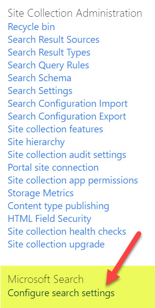 configure SharePoint Search Settings