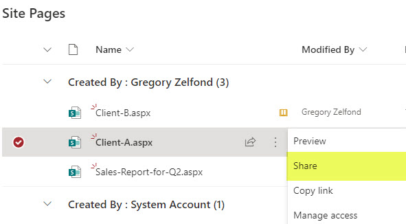 share SharePoint pages
