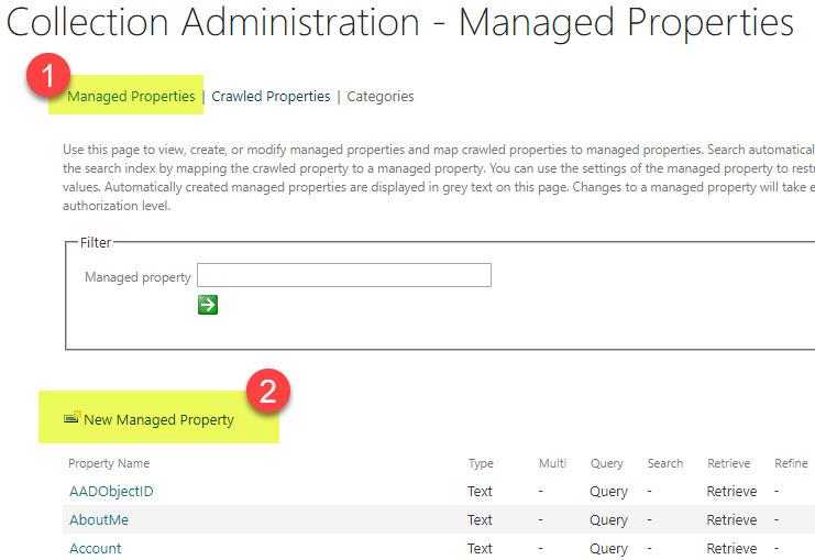 types of Managed Properties in SharePoint Online