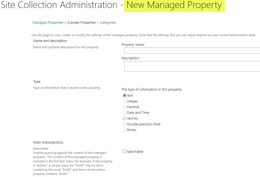 types of Managed Properties in SharePoint Online