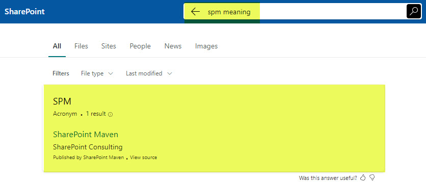 Another example of a search query that includes the Acronym
