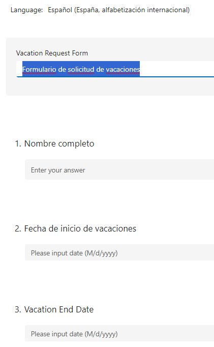 translate a Form in MS Forms