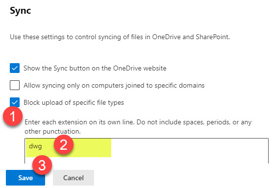 block synchronization of certain file types in OneDrive Sync