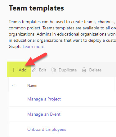 create and manage Teams Templates