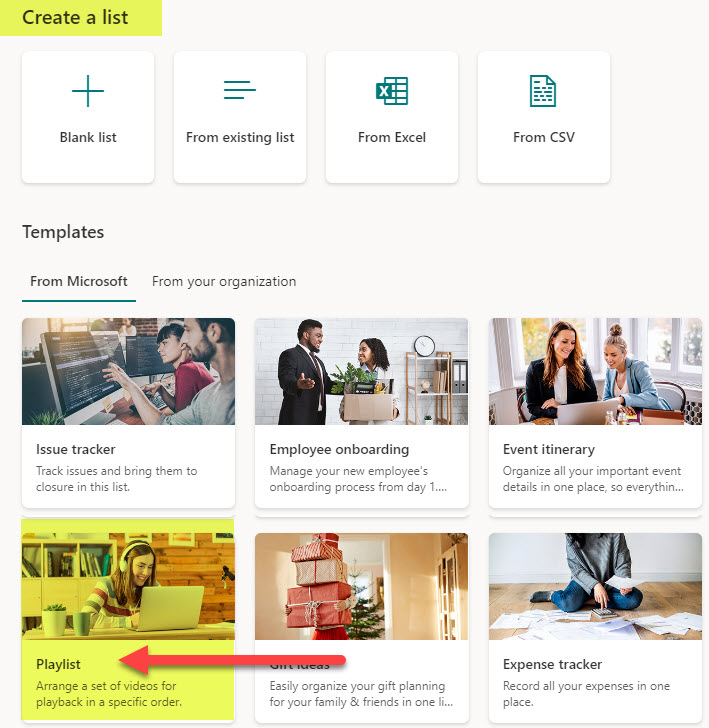 Playlist list template in SharePoint Online
