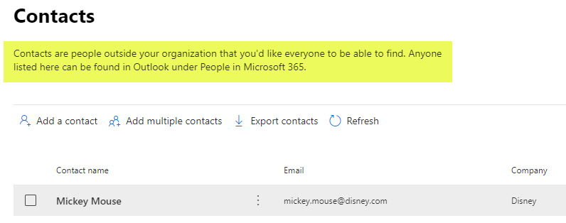 add external contacts to an Address Book in Microsoft 365