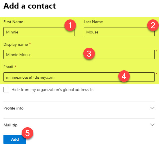 add external contacts to an Address Book in Microsoft 365