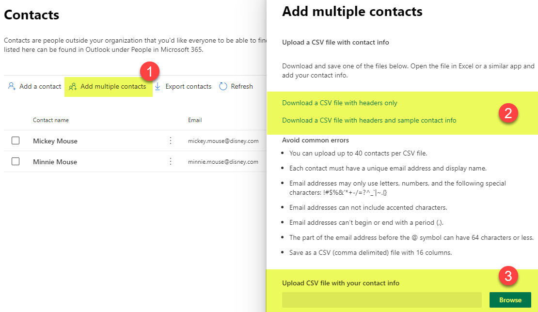 add external contacts to an Address Book in Microsoft 365