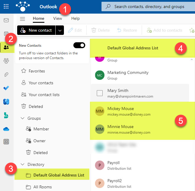 add external contacts to an Address Book in Microsoft 365