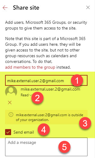 Inviting external users to a SharePoint Site