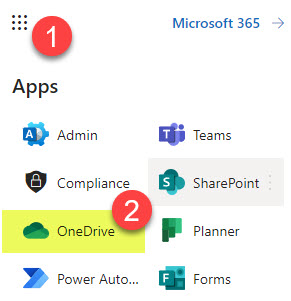 Accessing OneDrive from Microsoft 365 App Launcher