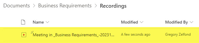 Teams Video Recording stored inside Recordings Folder