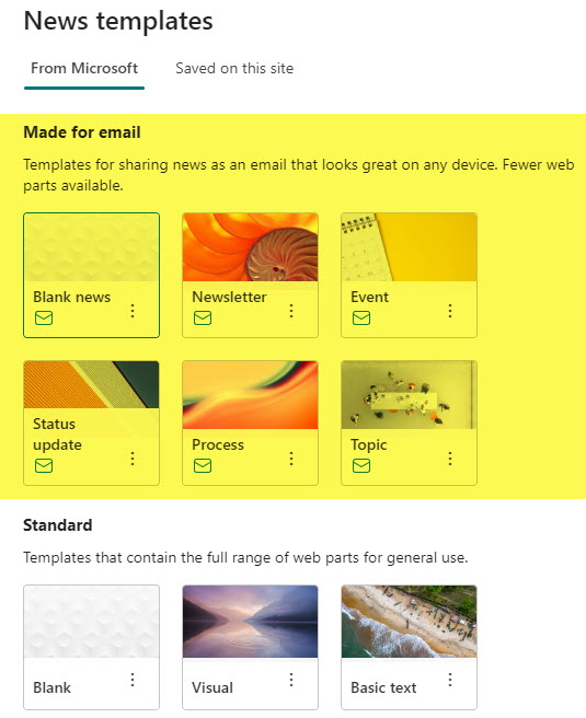 email news posts with new "Made for Email" templates