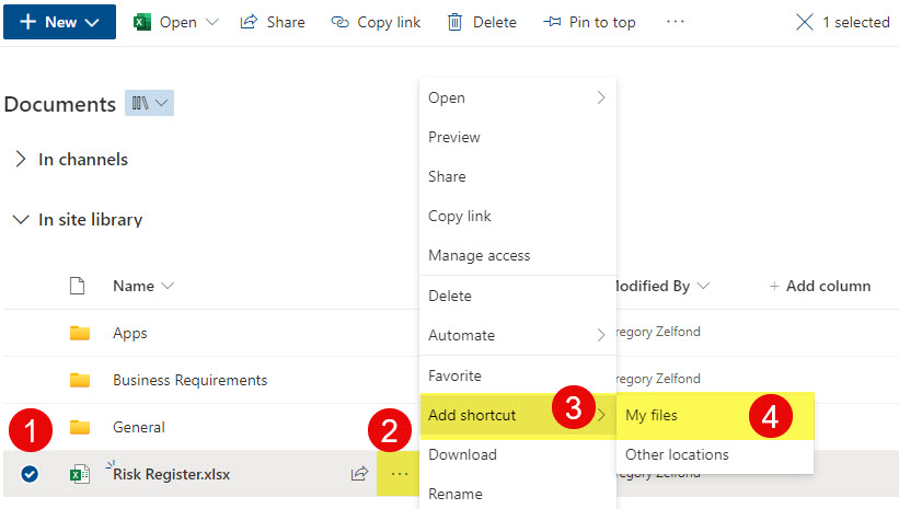 Add Shortcut to OneDrive vs. Add Shortcut to My Files