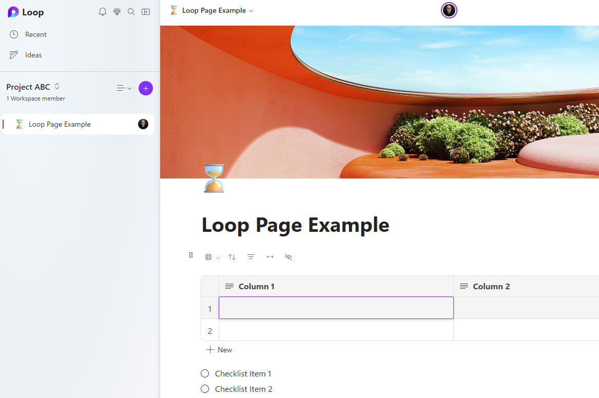 Example of a Loop Page in Microsoft Loop application