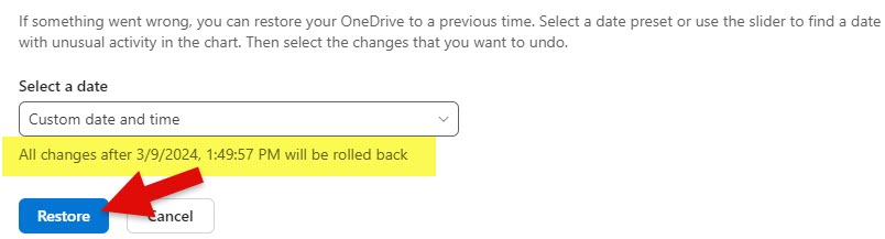 restore OneDrive for Business