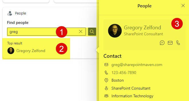 search People using the Viva Connections Dashboard Card