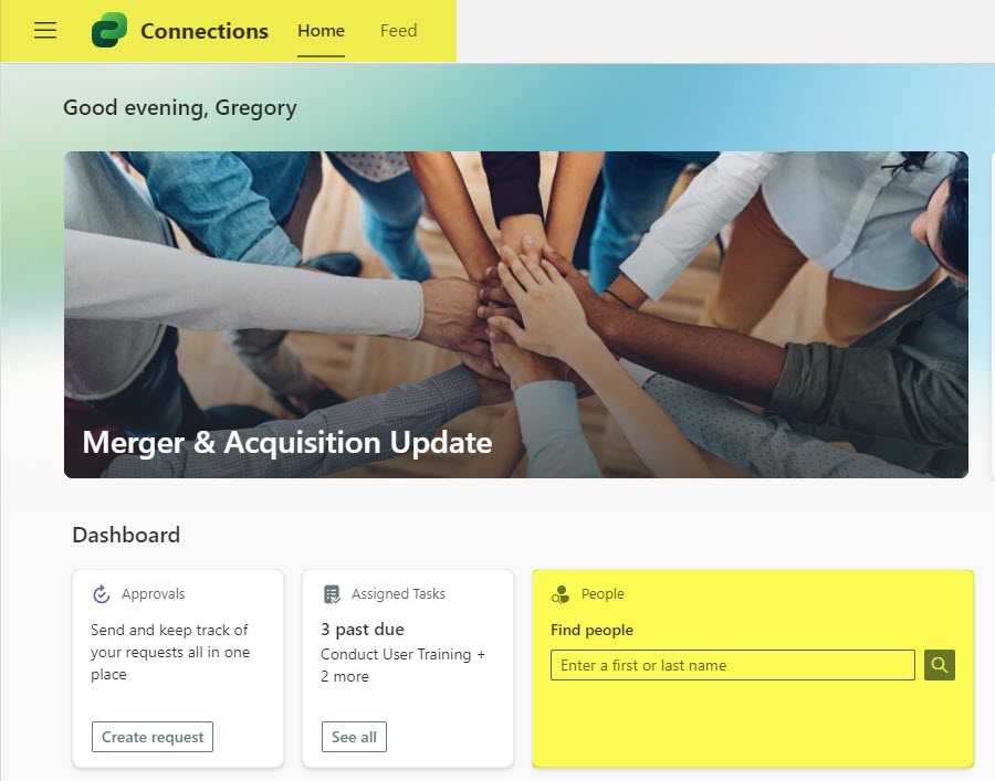 search People using the Viva Connections Dashboard Card