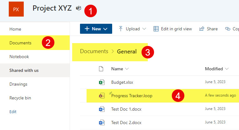 The Loop Component is stored in the Channel Folder on an associated SharePoint Site.