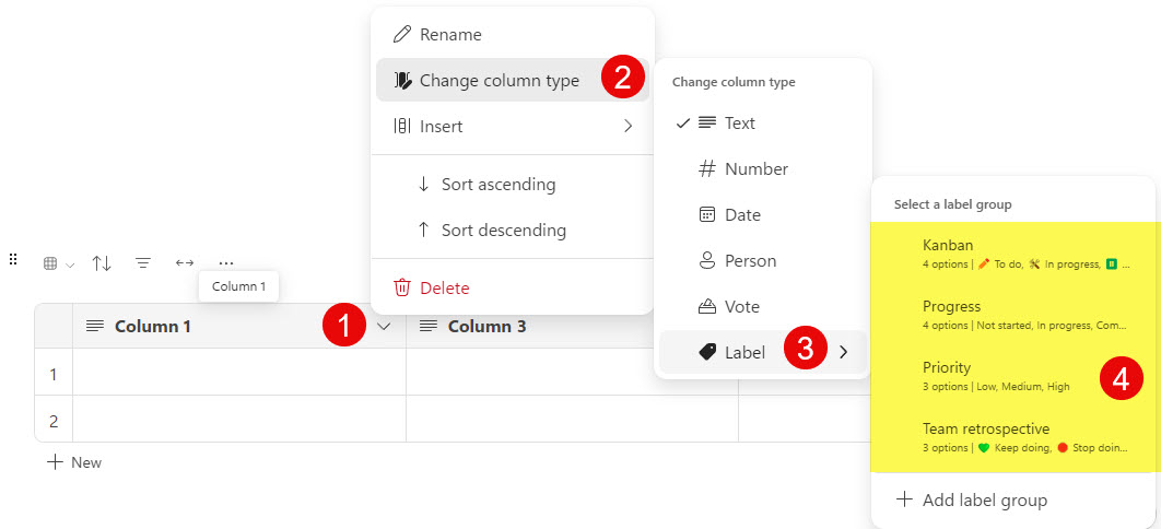 Label Groups in Microsoft Loop