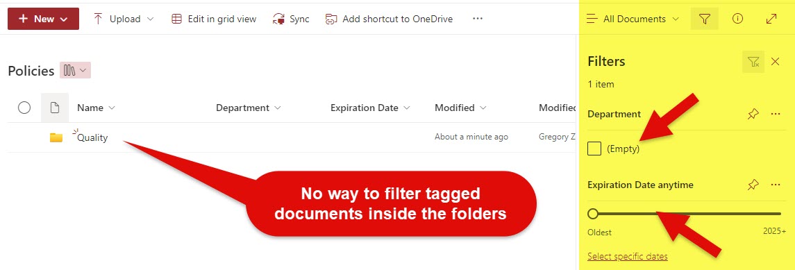 mix folders and metadata in the same document library