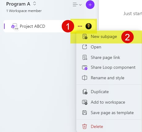 Pages and Subpages in Microsoft Loop