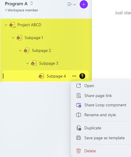 Pages and Subpages in Microsoft Loop