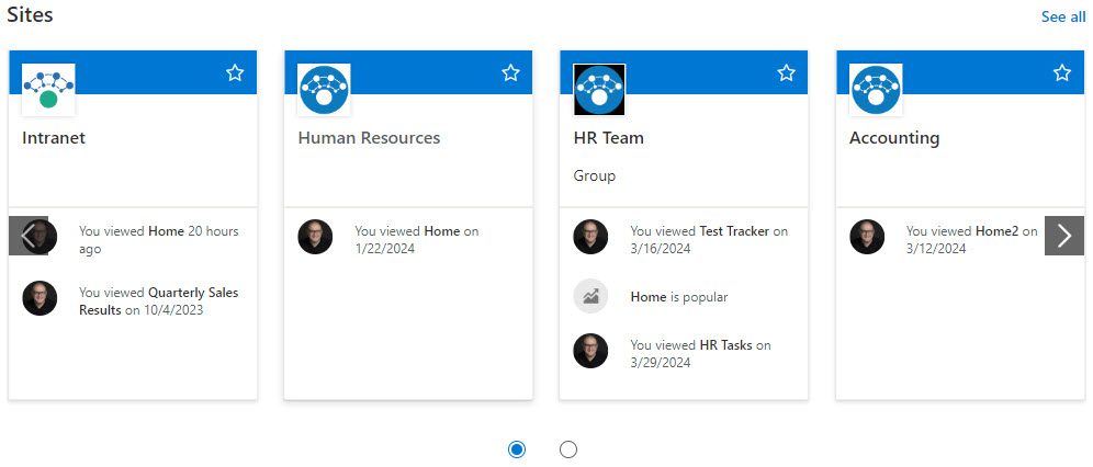 Display of all Sites within the Hub using the Sites Web part in SharePoint