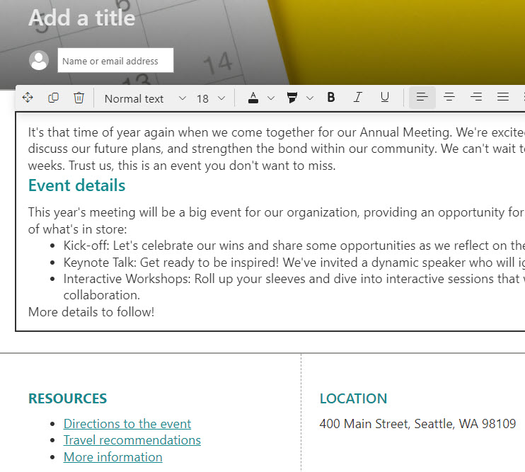 Example of "Event" Template available within Made for Email template Selection