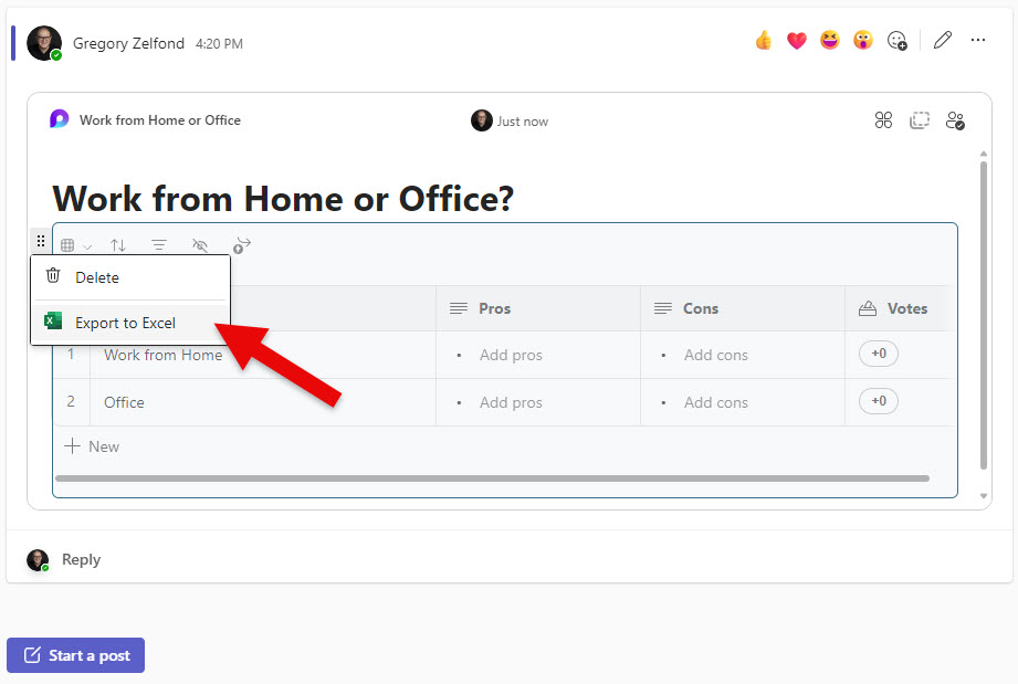 export Loop Table to Excel