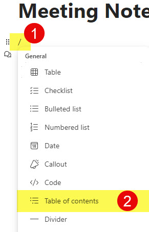 Table of Contents in Microsoft Loop