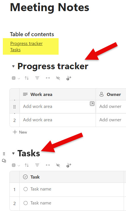 Table of Contents in Microsoft Loop