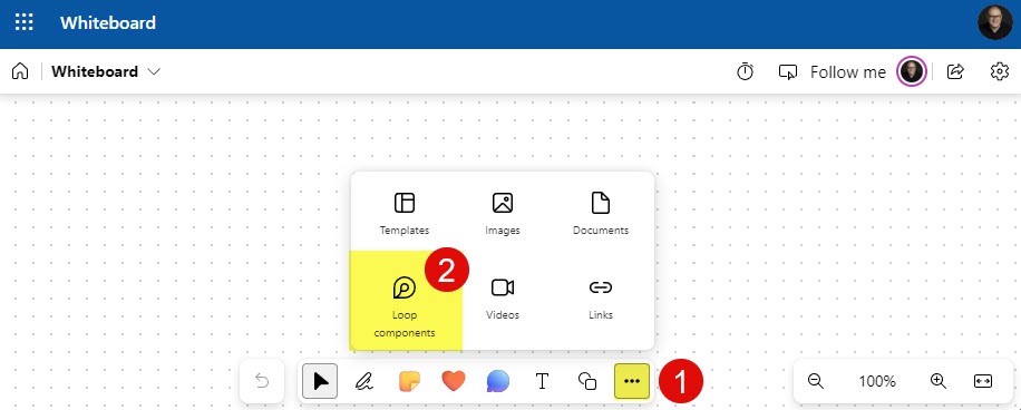 Adding a Loop Component in Microsoft Whiteboard