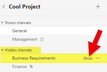 hide channels in Microsoft Teams