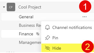 hide channels in Microsoft Teams