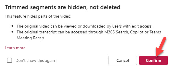 trim a video stored in SharePoint