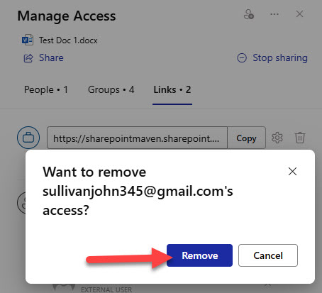 Ability to remove a user from a shared link via Manage Access feature