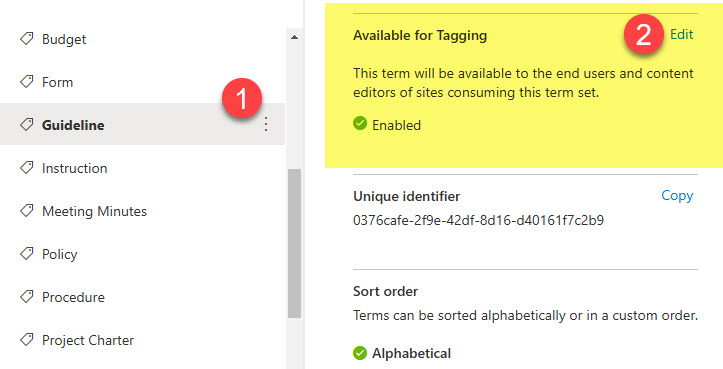 hide or remove Terms in the SharePoint Term Store