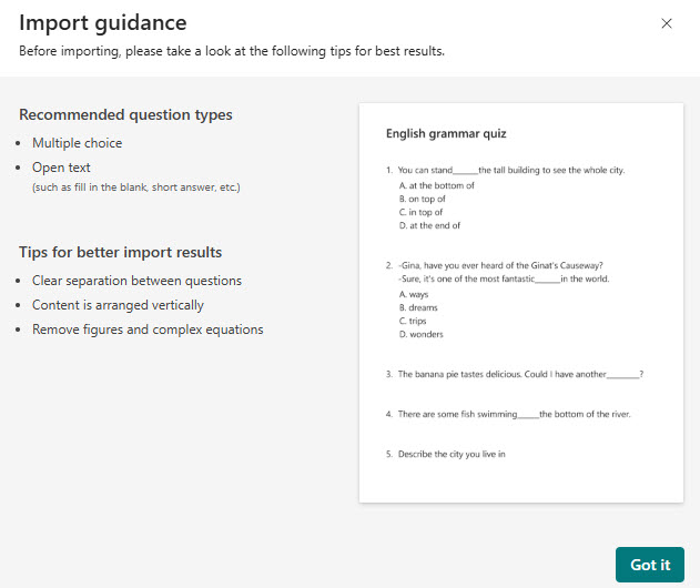Microsoft Form by uploading Word or PDF document