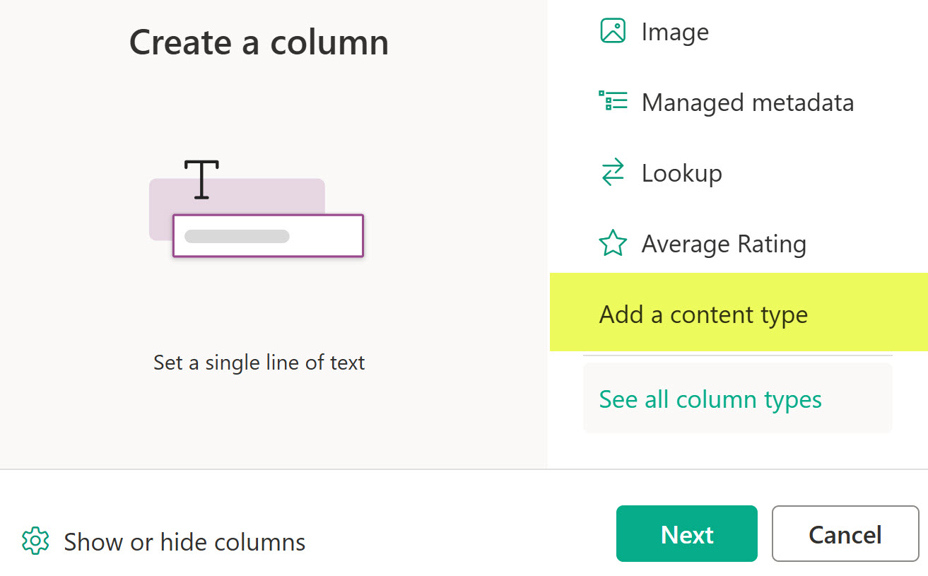 Ability to add a global content type to the list or library