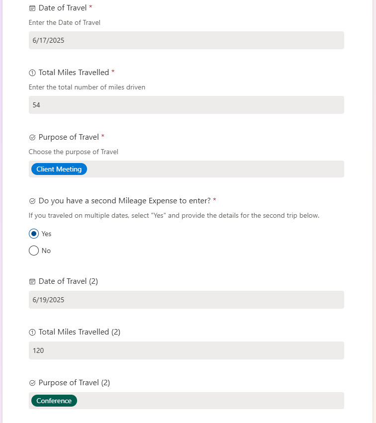 Mileage Reimbursement Form