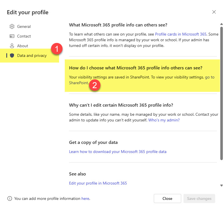 update your User Profile in Microsoft 365